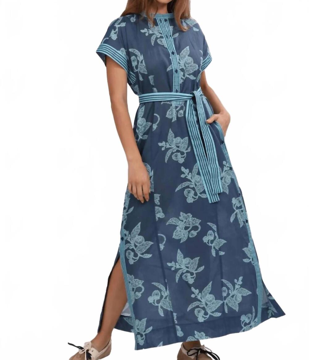 NEW LAS SUREÑAS fragola long tunic midi dress in blue